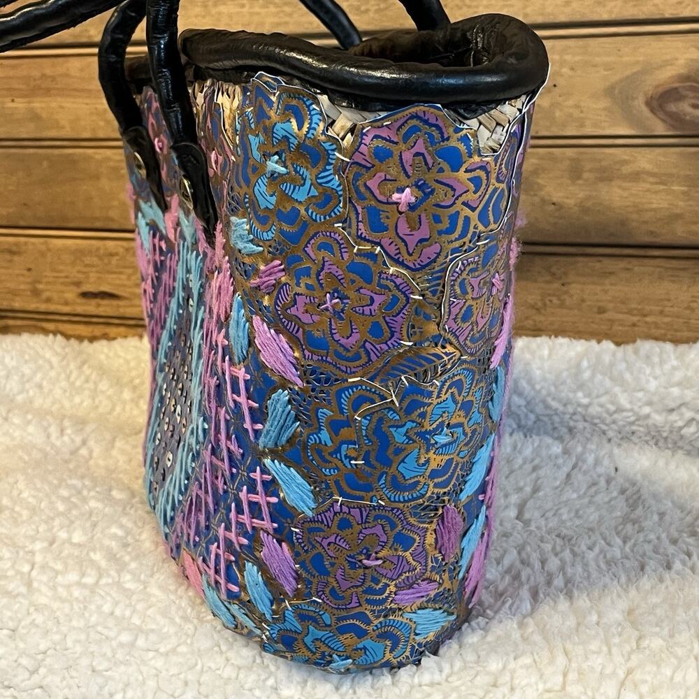 Patricia Nash Triana Straw Women’s Tote Handbag Embroidered Sequined Leather - Picture 6 of 16
